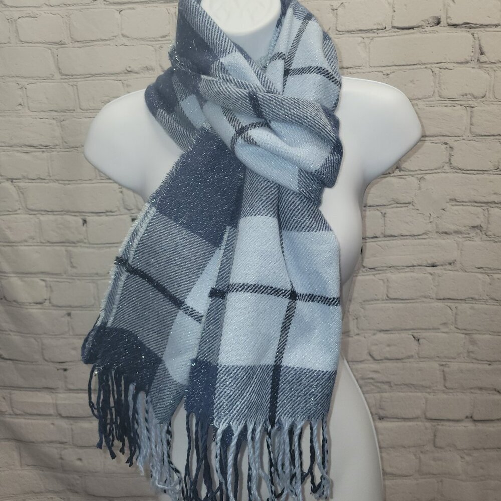 Steve Madden Women's Placement Plaid Scarf- Blue